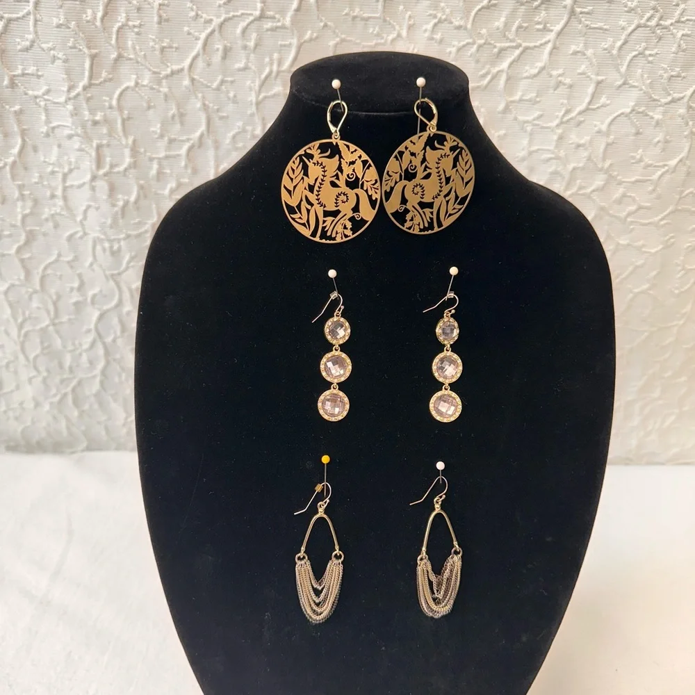 Vintage 90s Paired Earrings Fish Hook Lot of 3 Fashion Jewelry